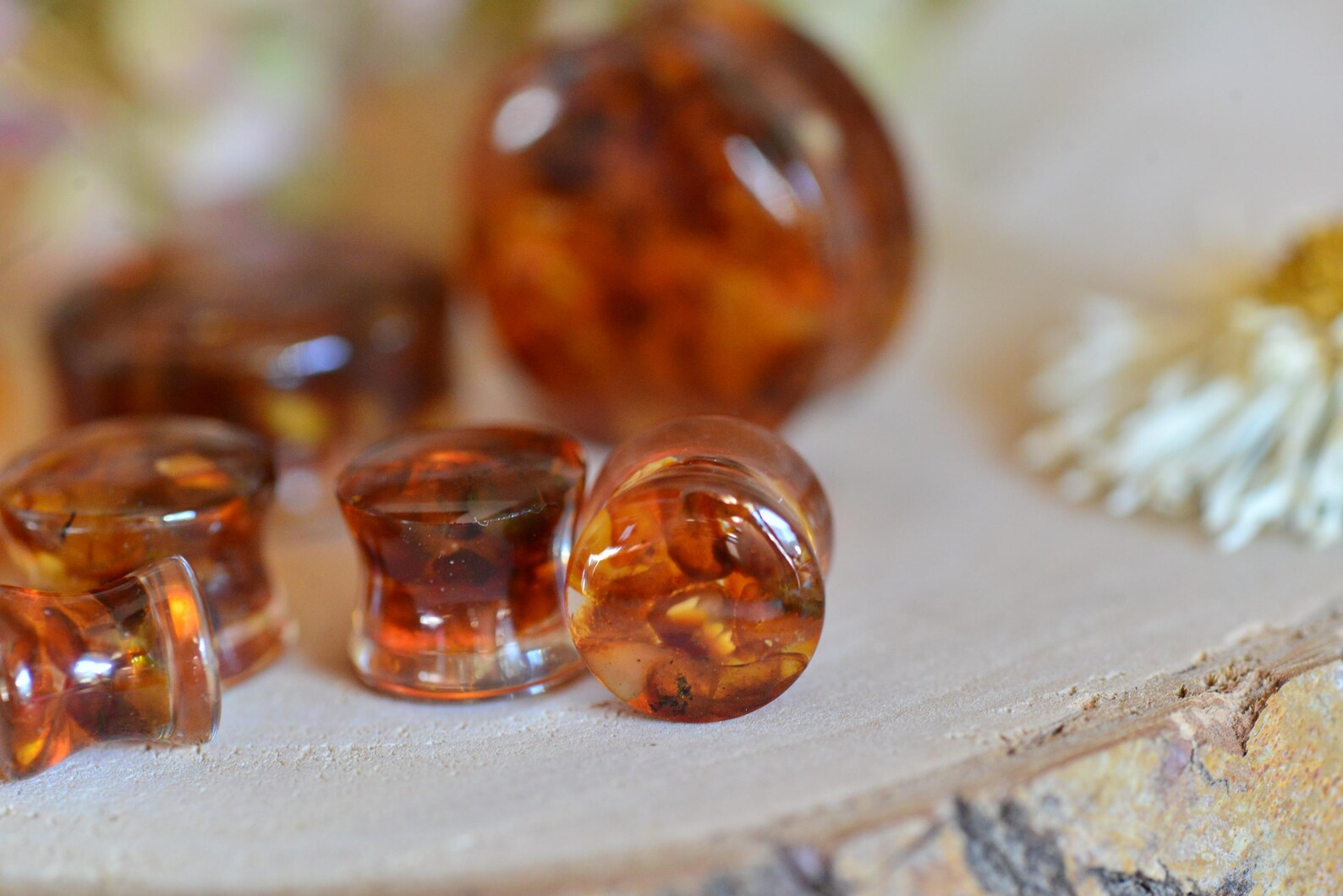 Genuine Orange Baltic Amber Ear Gauges - Image 4