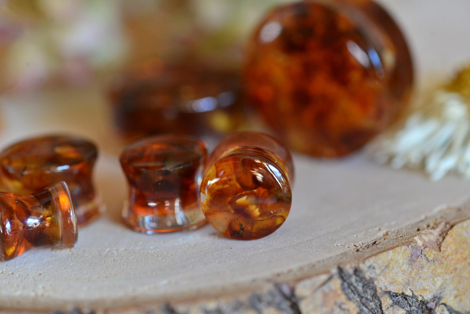 Genuine Orange Baltic Amber Ear Gauges - Image 5