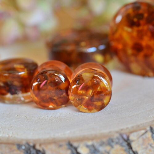 Alternative view of Genuine Orange Baltic Amber Ear Gauges