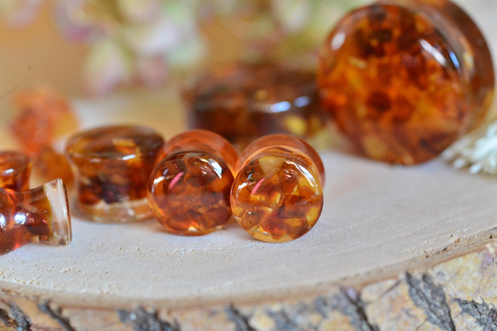 Genuine Orange Baltic Amber Ear Gauges - Image 2