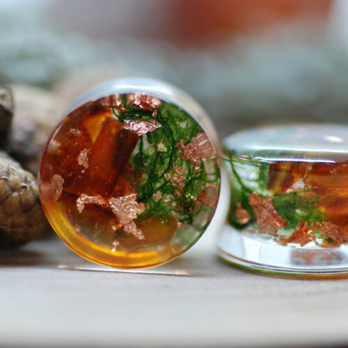 real amber gauges with moss