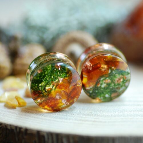 real amber ear plugs with moss
