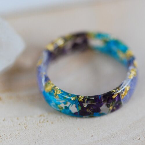 unique ring with flowers in turquoise purple