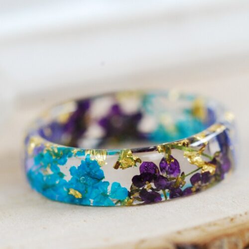 turquoise pressed flowers ring
