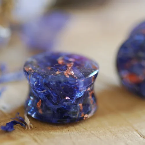 blue flowers and copper piercing