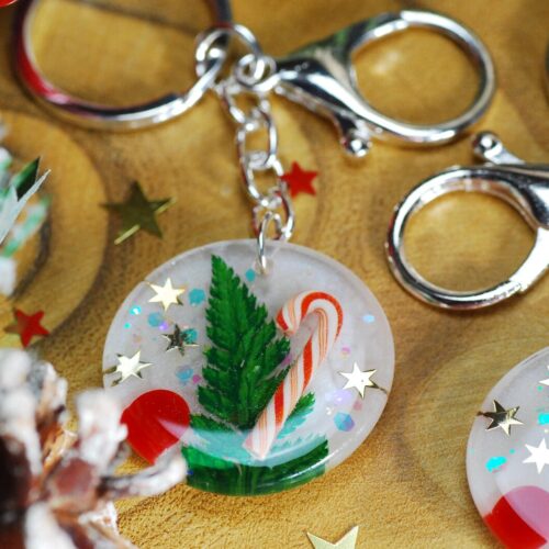 candy cane christmas bag charm with tree