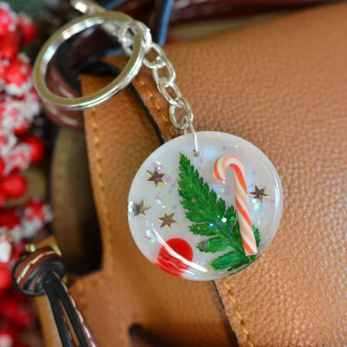 candy cane christmas key chain with tree
