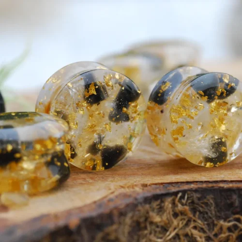 citrine and 24k gold ear plugs