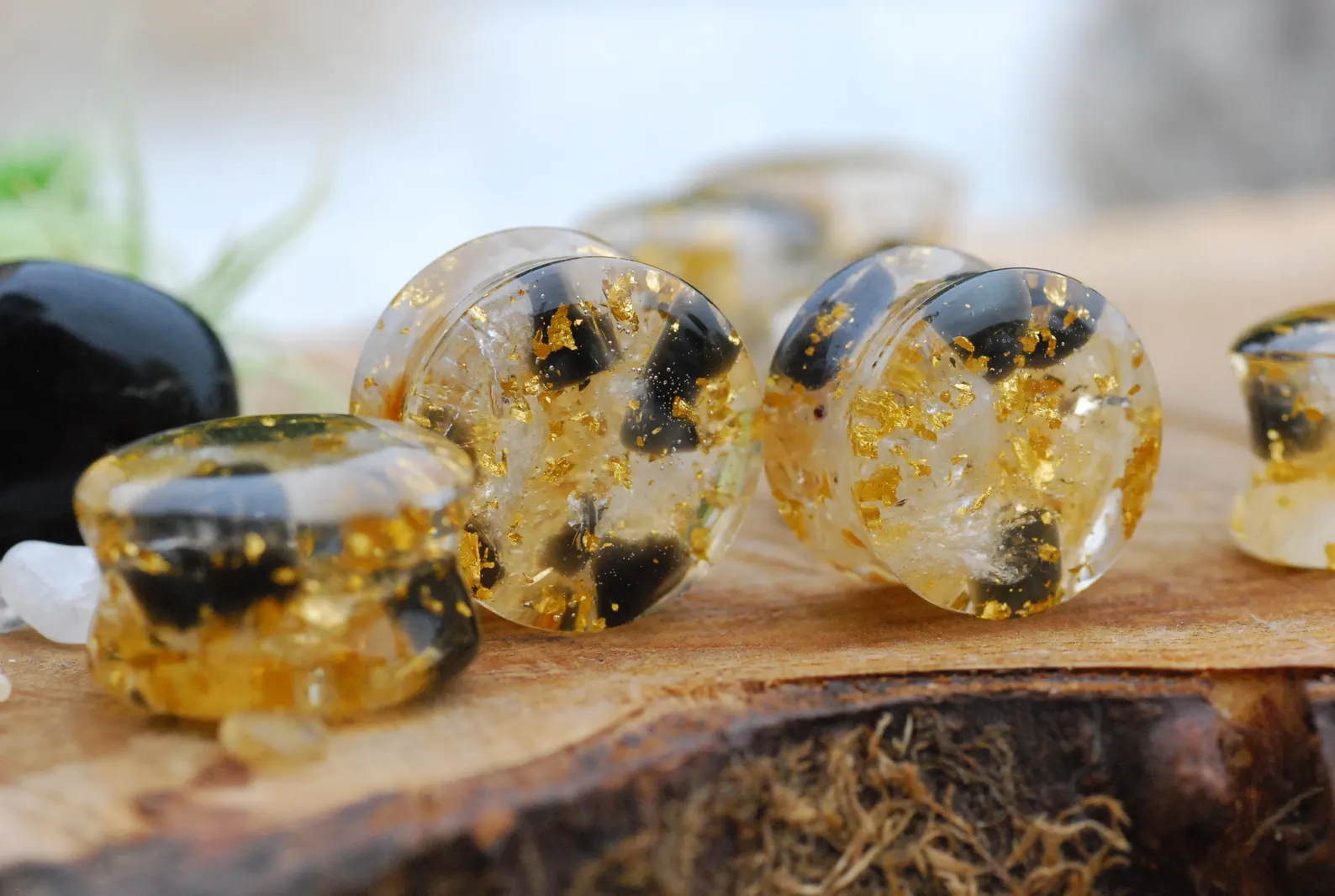 citrine and 24k gold ear plugs