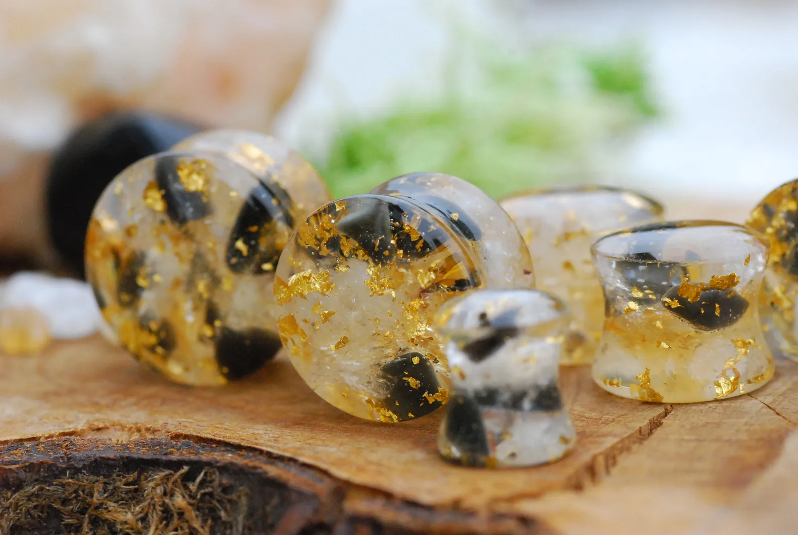 black tourmaline piercing with citrine and gold