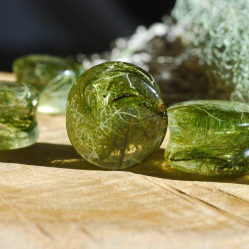 green natural ear plugs with moss