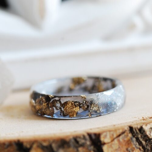 black silver marble ring with gold