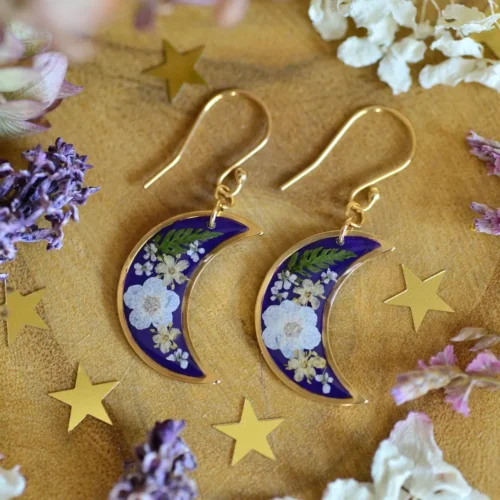 purple earrings with wildflowers