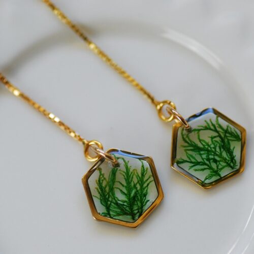 elegant earrings with moss leafs