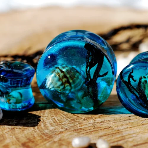 blue gauges with ocean seascape