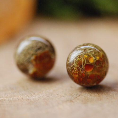 Forest Lichen Stud Earrings made of resin with silver post