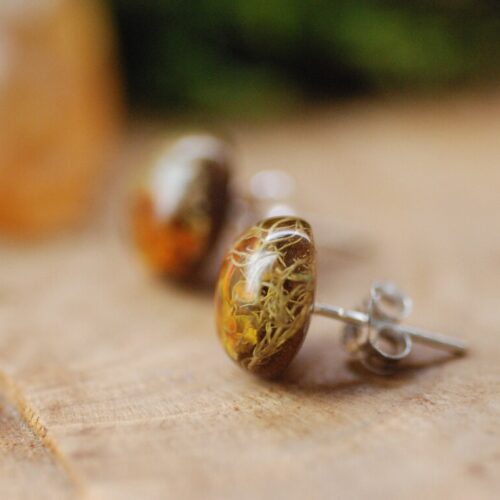 Forest Lichen Stud Earrings made of resin with silver post