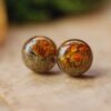 Forest lichen orange Earrings made with lichens with silver post