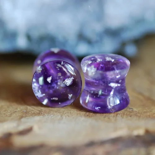 unique violet ear plugs with real stones