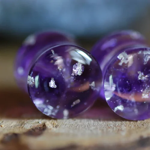 violet gauges with amethyst and silver