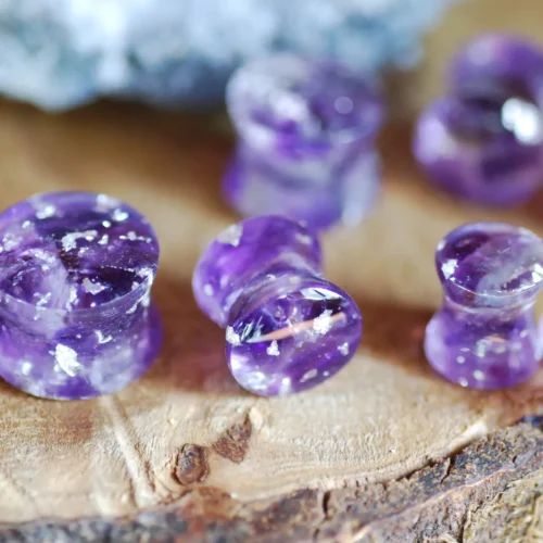 real amethyst stones gauges in purple