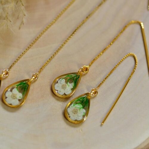 Real moss inside gold plated silver earrings