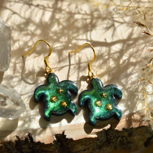 Turtle earrings with gold hooks – ocean inspired