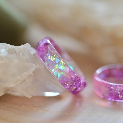 Close‑up of aurora resin ring surface