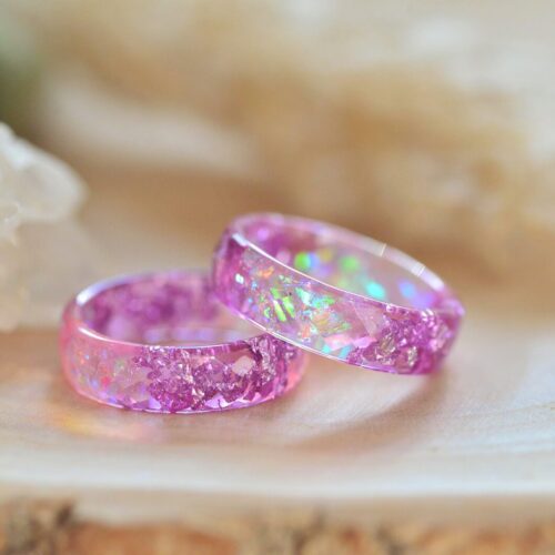 Purple pink aurora resin ring handmade by Alpaca Blue